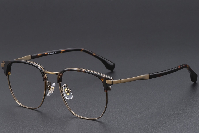 Lunettes géométriques en titane à motif écaille de tortue #BS1913-0419