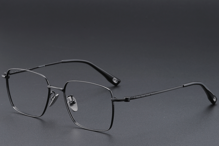 Rechteckige schwarze Titanbrille #BS1913-0426