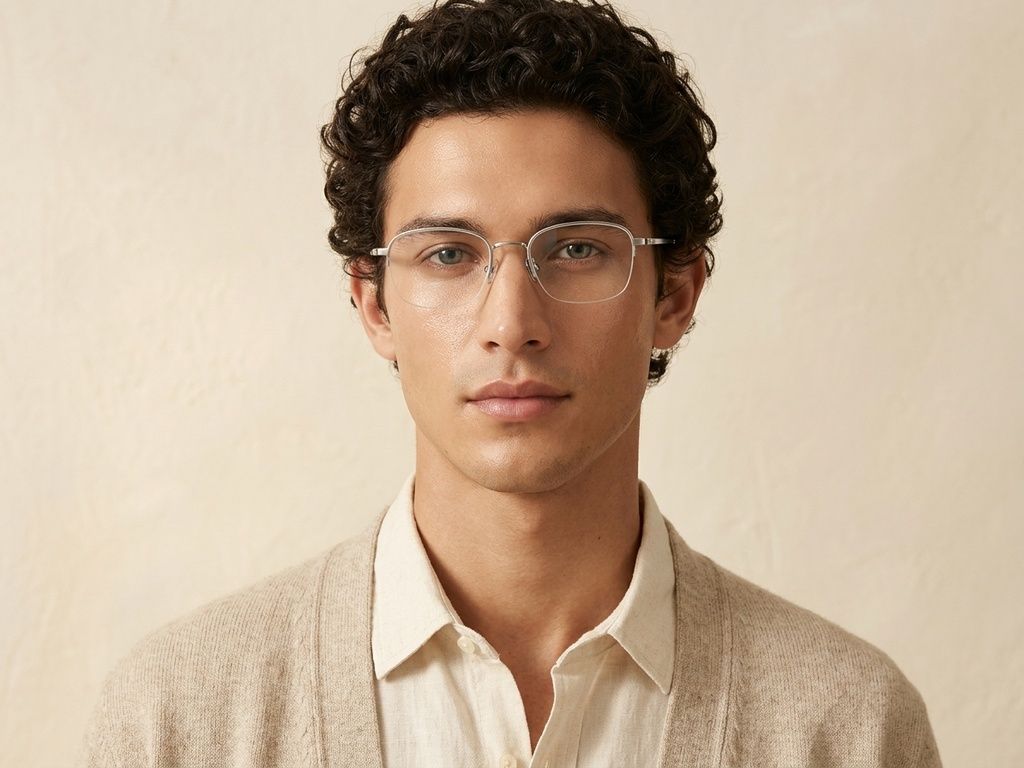 Semi-rimless Silver Titanium Glasses #BS1913-0433