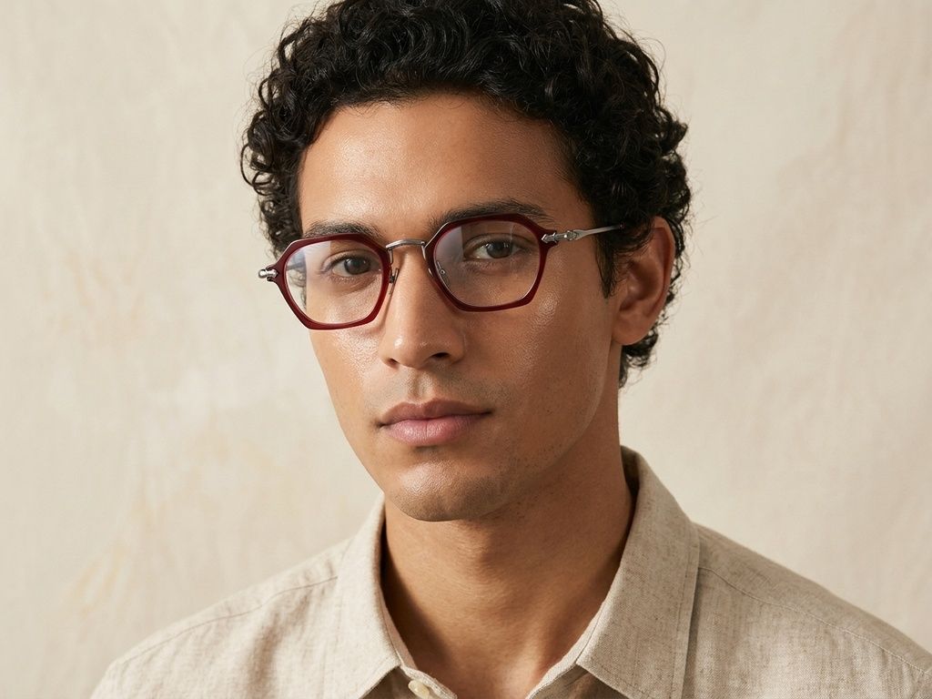 Gafas geométricas de titanio rojo #BS1913-0439