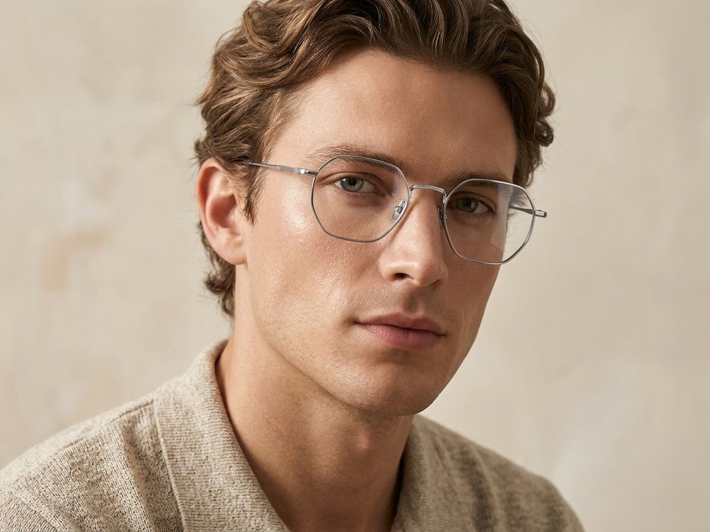 Gafas geométricas de titanio plateado #BS1913-0446