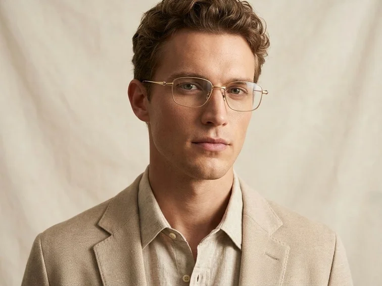 Rectangular Golden Titanium Glasses #BS1913-0449