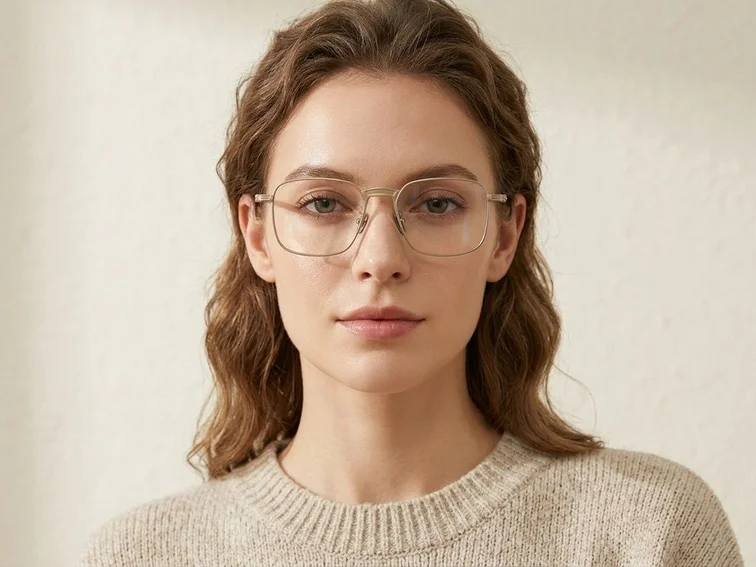 Rectangular Golden Titanium Glasses #BS1913-0464