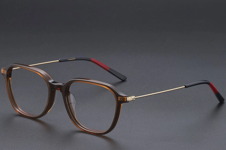 Rechteckige braune Titanbrille #BS1913-0472