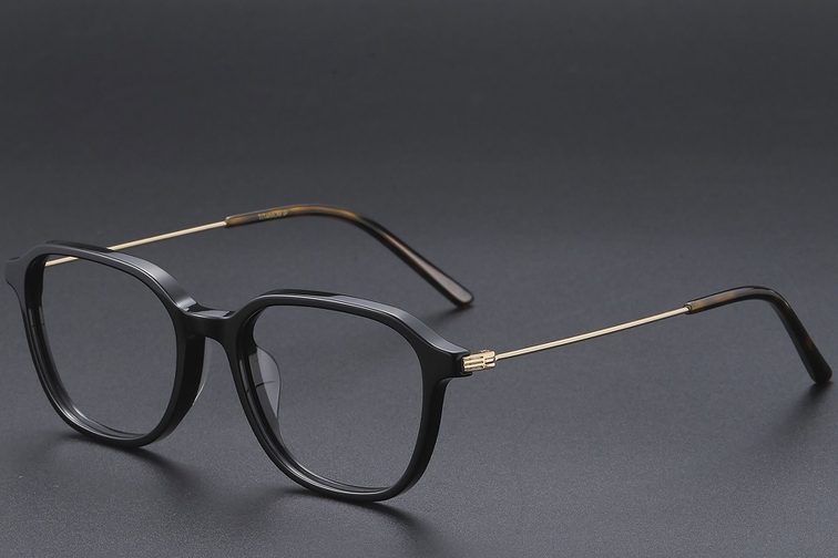 Rechteckige schwarze Titanbrille #BS1913-0474