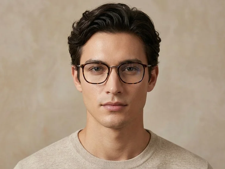 Rectangular Tortoiseshell Titanium Glasses #BS1913-0483