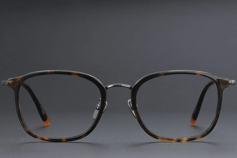Rectangular Tortoiseshell Titanium Glasses #BS1913-0483