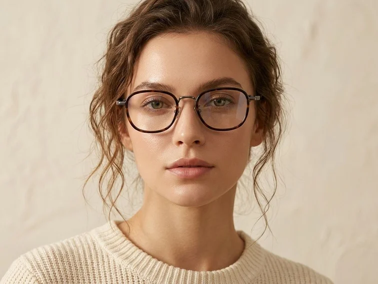 Rectangular Tortoiseshell Titanium Glasses #BS1913-0485