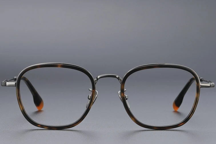 Rectangular Tortoiseshell Titanium Glasses #BS1913-0485