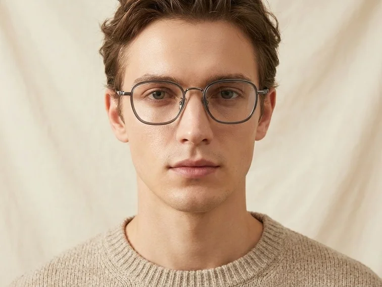 Rectangular Gray Titanium Glasses #BS1913-0487