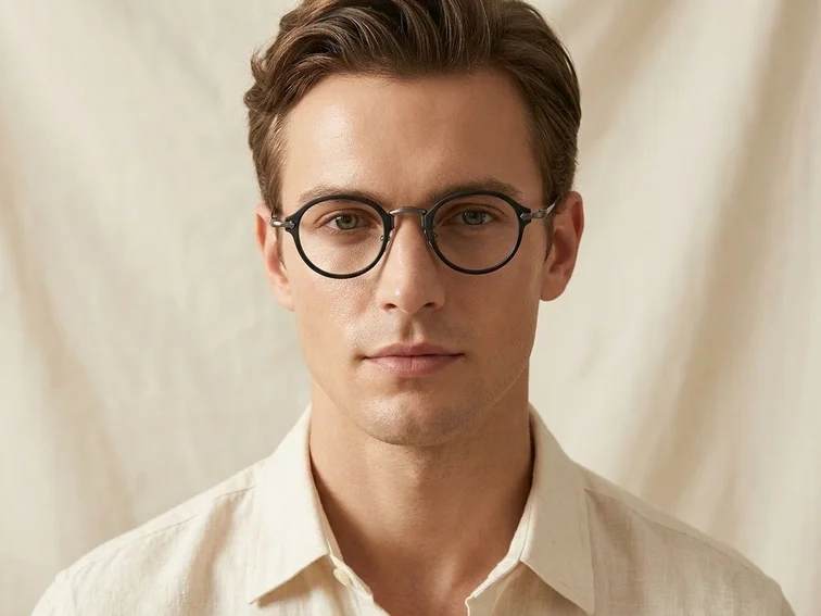 Oval Black Titanium Glasses #BS1913-0488