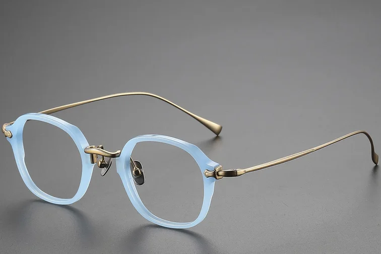 Gafas ovaladas de titanio azul #BS1913-0495