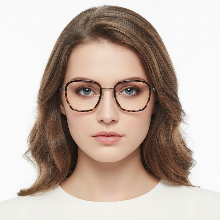 Gafas rectangulares de titanio con diseño de carey n.° BS1913-0509