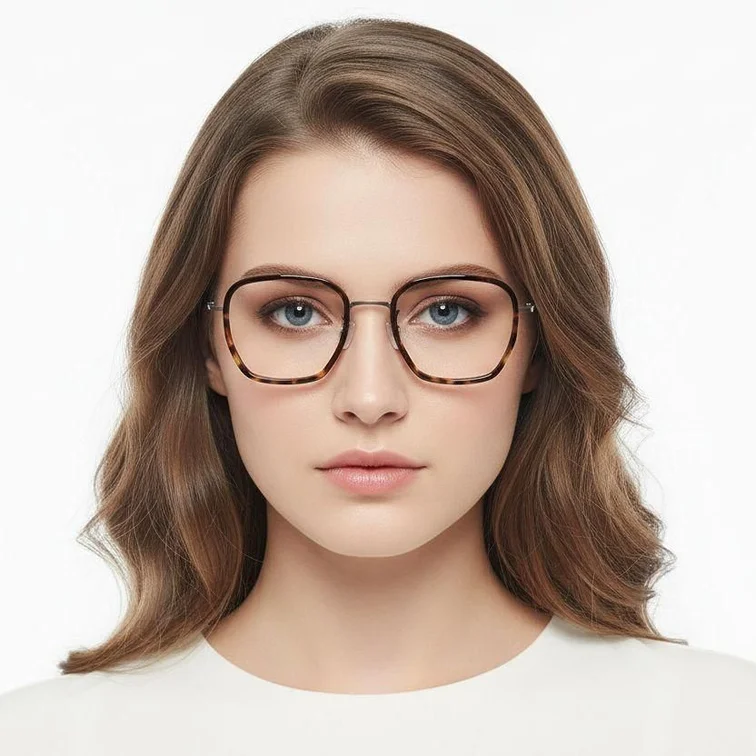 Gafas rectangulares de titanio con diseño de carey n.° BS1913-0509