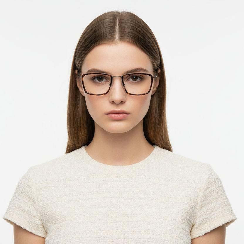 Rectangular Tortoiseshell Titanium Glasses #BS1913-0515