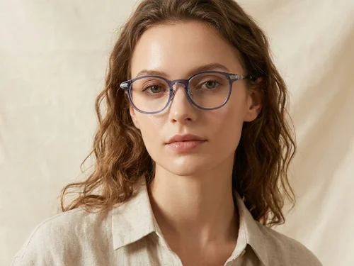Lunettes ovales en titane bleu #BS1913-0530