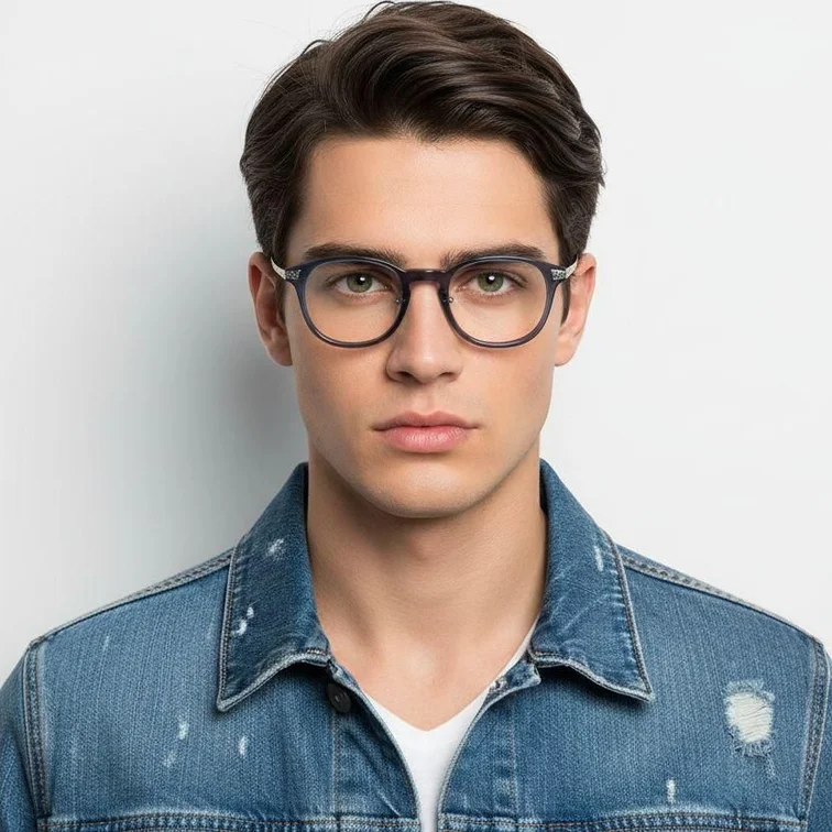 Gafas ovaladas de titanio azul #BS1913-0530