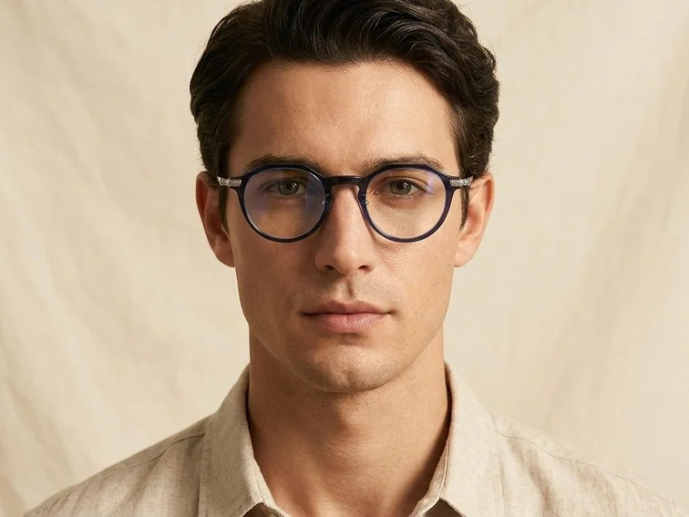 Oval Blue Titanium Glasses #BS1913-0532