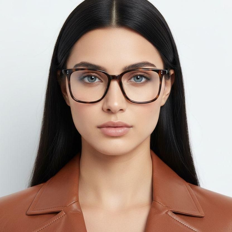 Rectangular Tortoiseshell Titanium Glasses #BS1913-0546