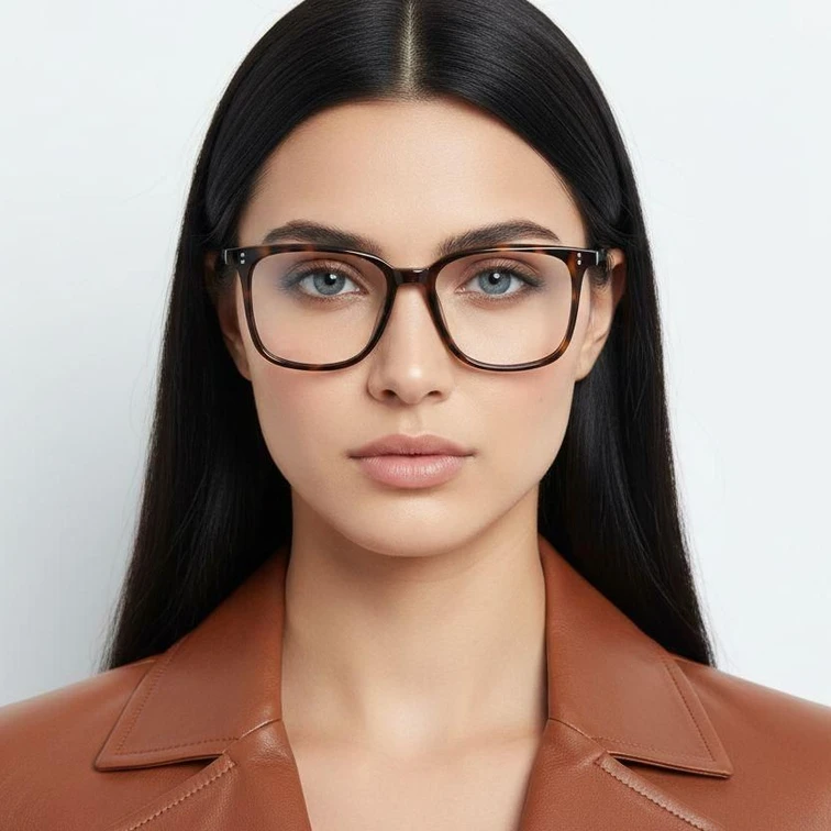 Rectangular Tortoiseshell Titanium Glasses #BS1913-0546