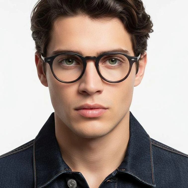 Lunettes ovales en titane gris #BS1913-0554