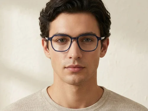 Lunettes rectangulaires en titane bleu #BS1913-0557