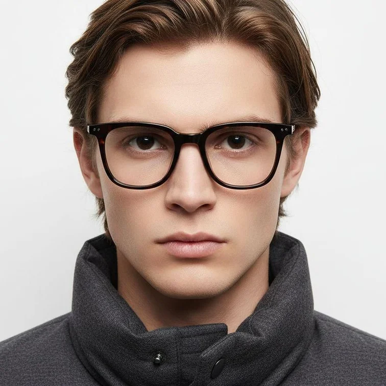 Gafas rectangulares de titanio con diseño de carey n.° BS1913-0563