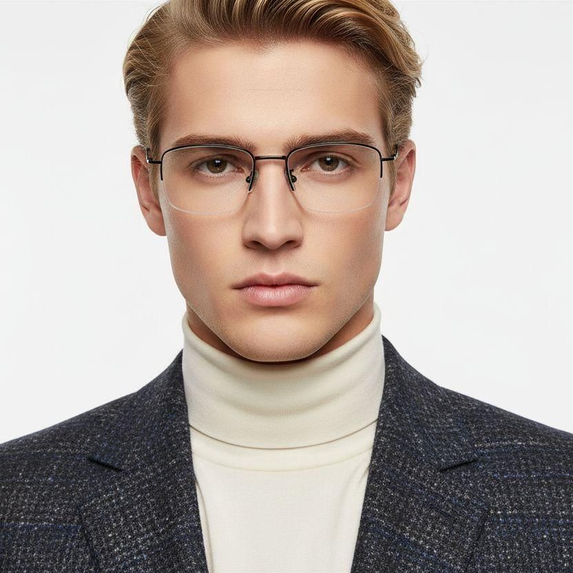 Semi-rimless Black Titanium Glasses #BS1913-0569