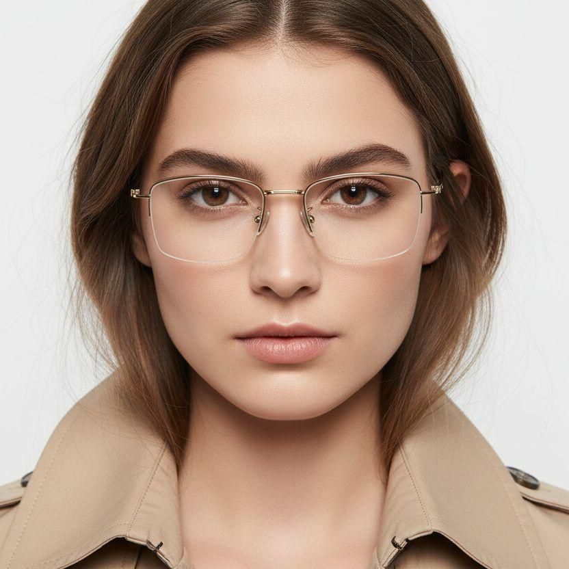 Semi-rimless Golden Titanium Glasses #BS1913-0570