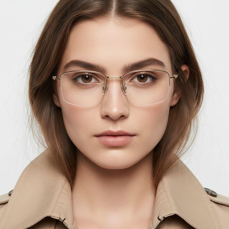 Semi-rimless Golden Titanium Glasses #BS1913-0570