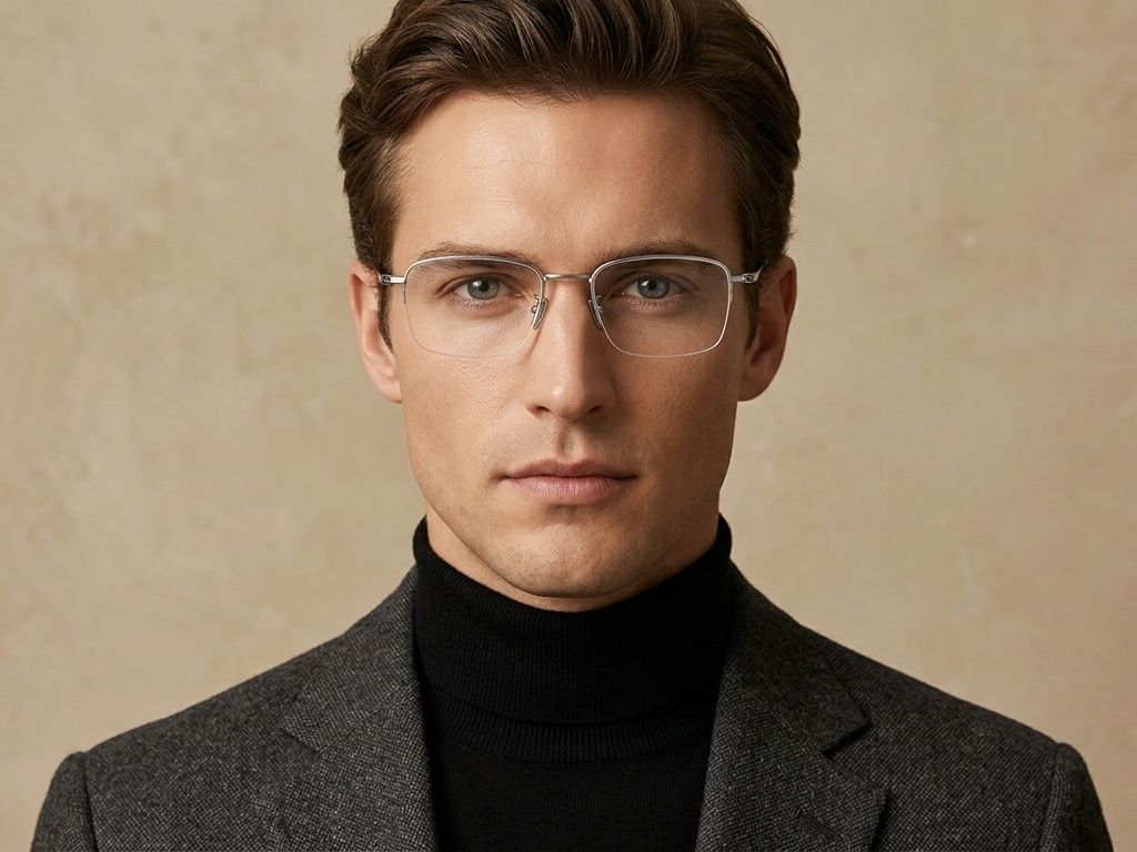 Semi-rimless Silver Titanium Glasses #BS1913-0571