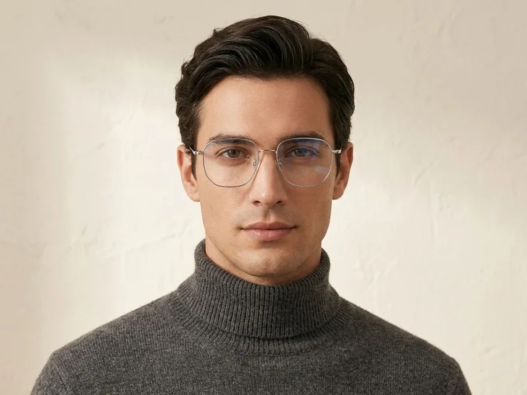 Gafas geométricas de titanio plateado #BS1913-0580