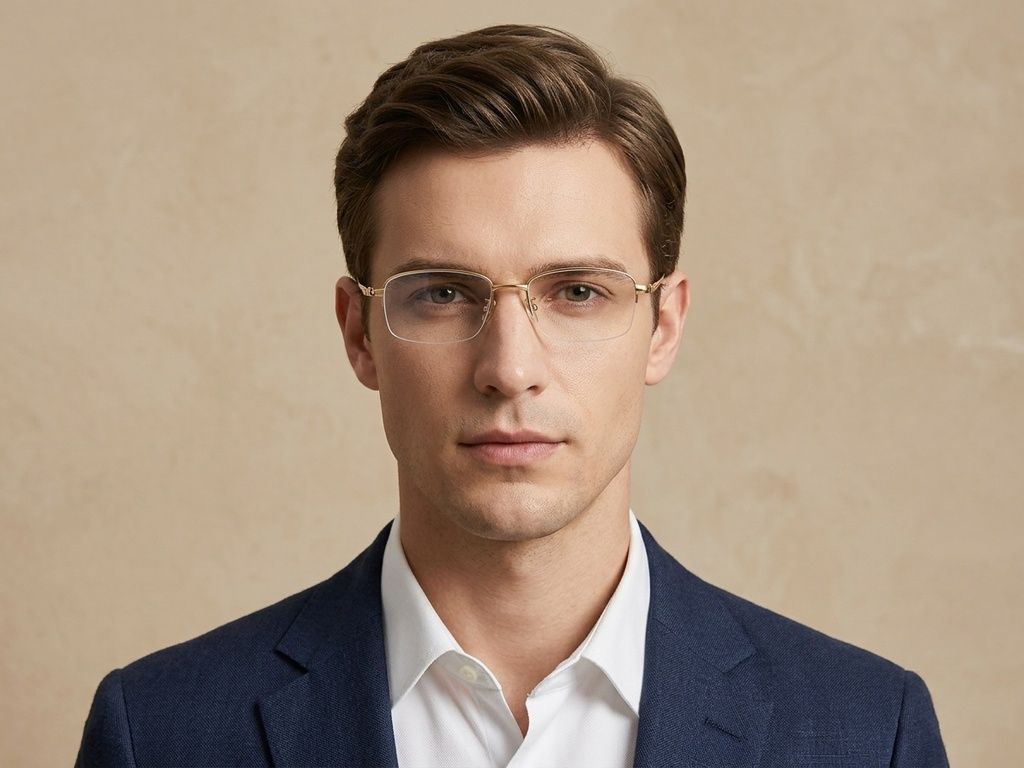 Semi-rimless Golden Titanium Glasses #BS1913-0583