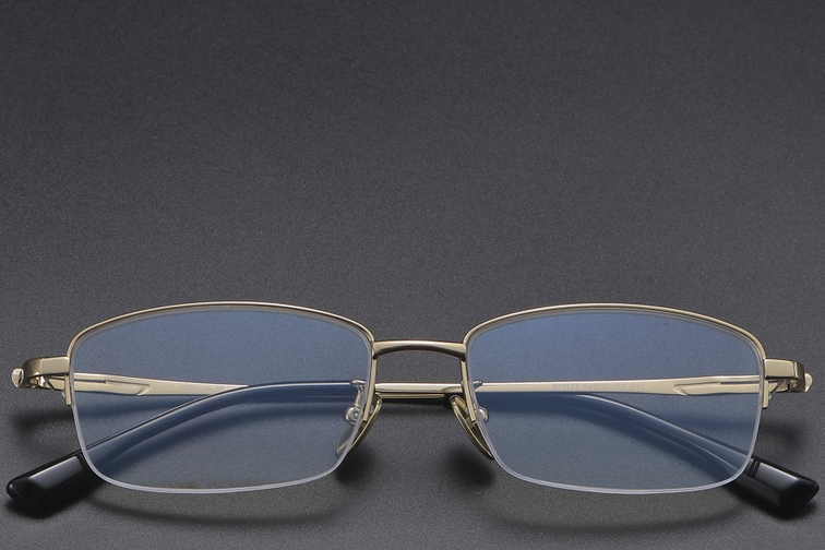 Semi-rimless Golden Titanium Glasses #BS1913-0583