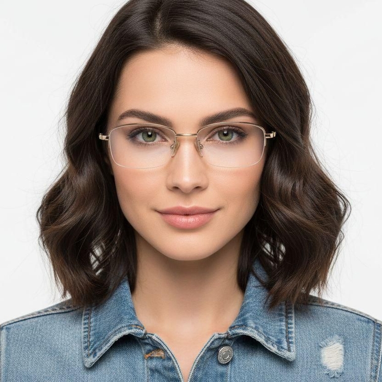 Semi-rimless Golden Titanium Glasses #BS1913-0583