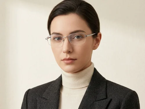 Lunettes semi-cerclées en titane argenté #BS1913-0584