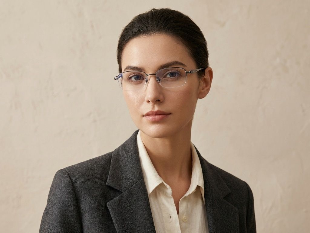 Semi-rimless Grey Titanium Glasses #BS1913-0585
