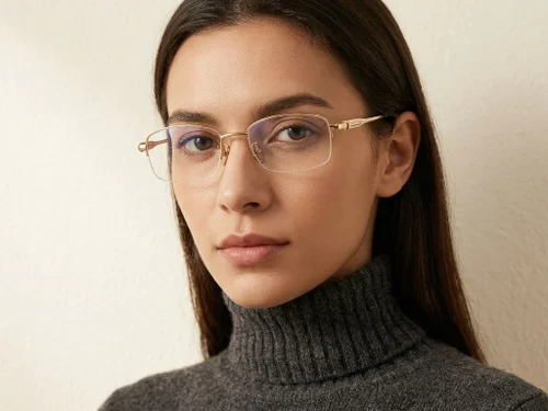 Lunettes semi-cerclées en titane doré #BS1913-0587