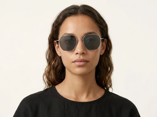 Lunettes de soleil géométriques en titane gris #BS1913-0632