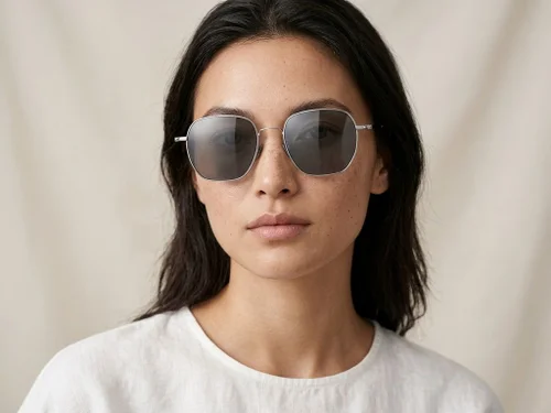 Lunettes de soleil géométriques en titane argenté #BS1913-0633