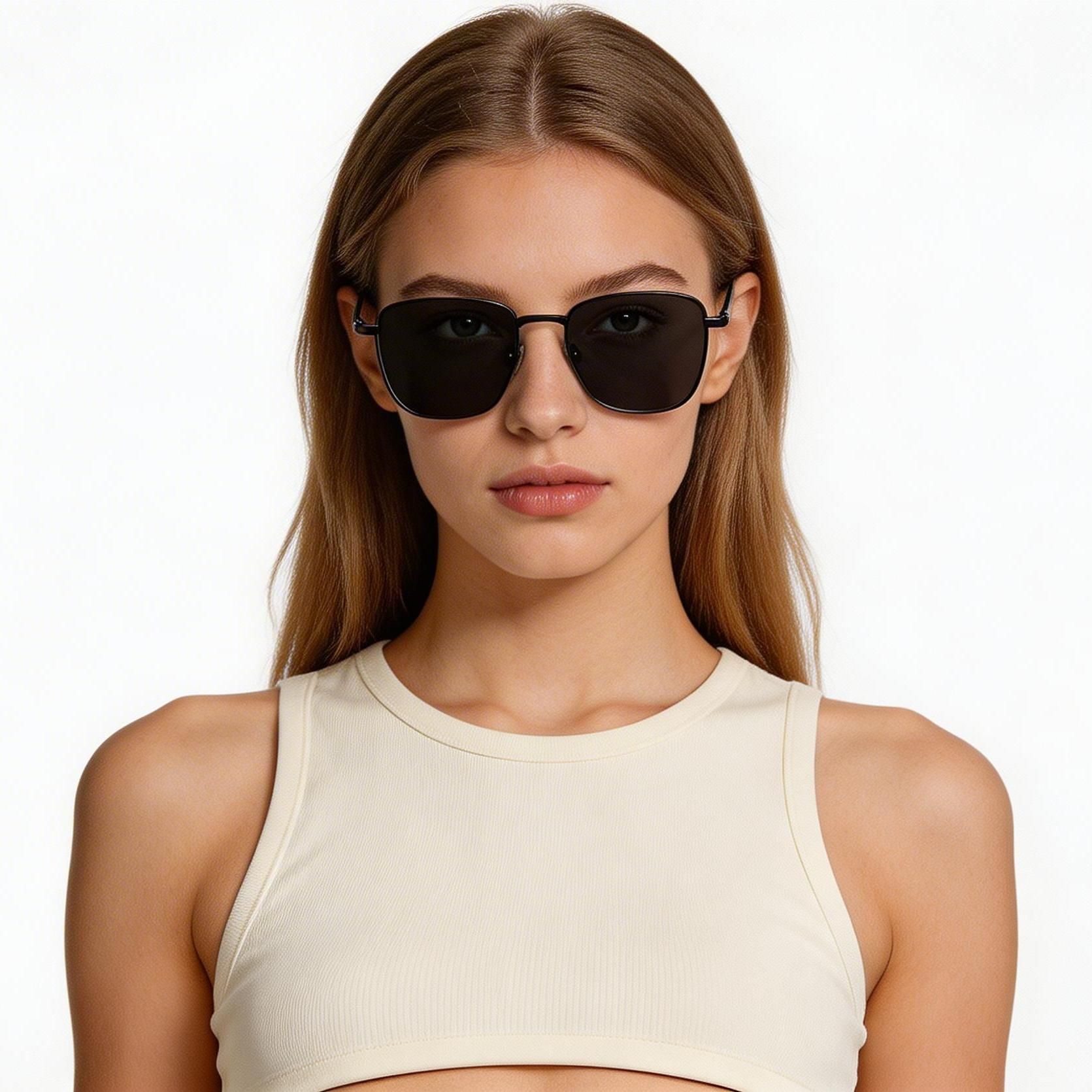 Rectangular Black Titanium Sunglasses #BS1913-0636