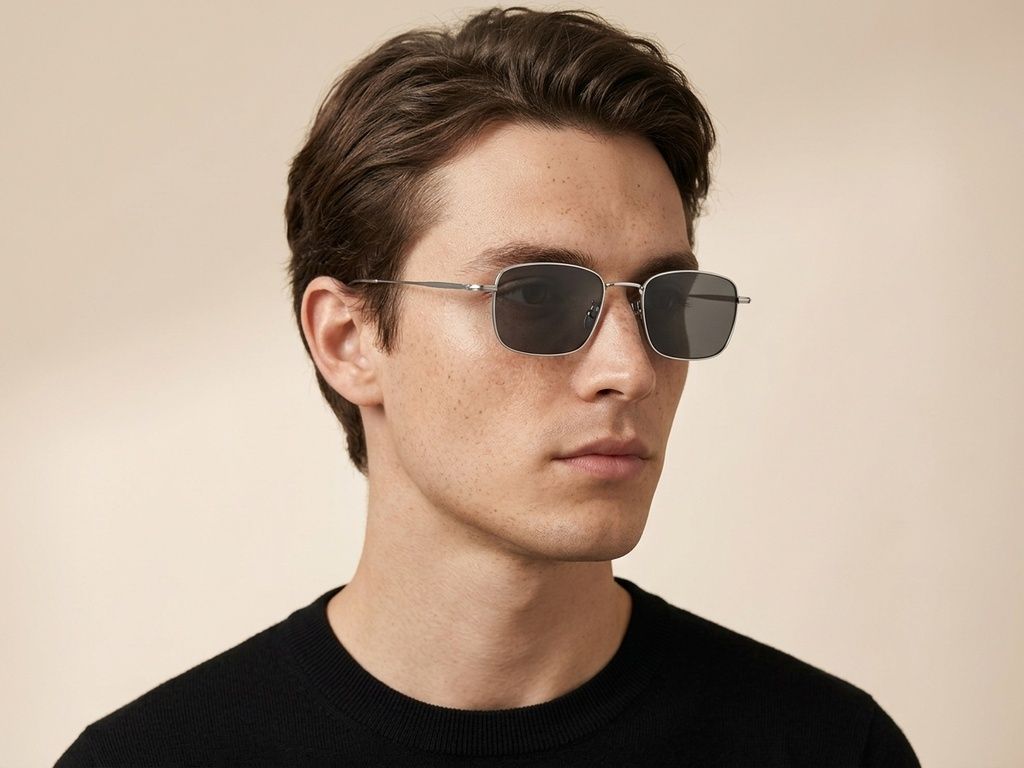 Gafas de sol rectangulares de titanio plateado #BS1913-0639