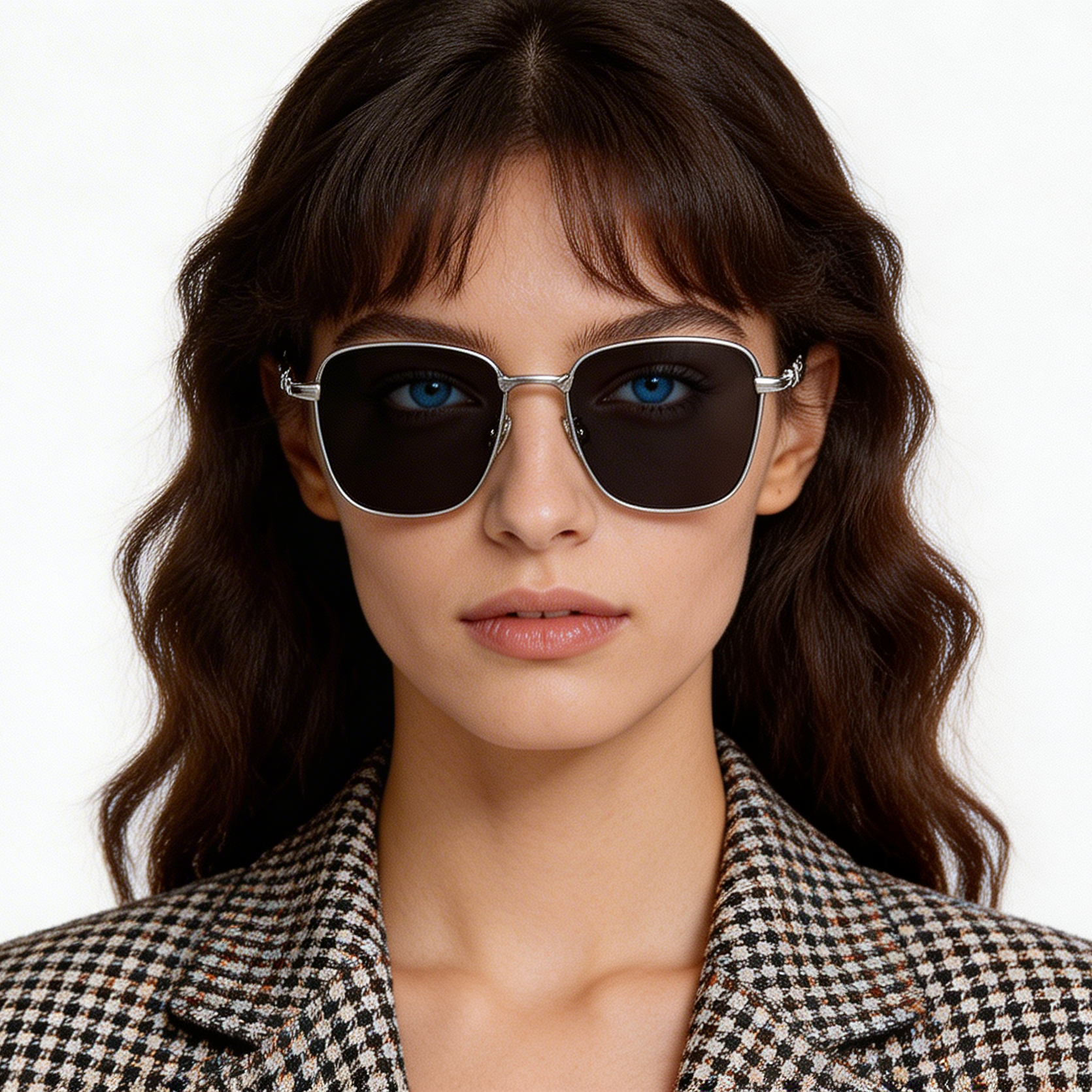 Gafas de sol rectangulares de titanio plateado #BS1913-0645