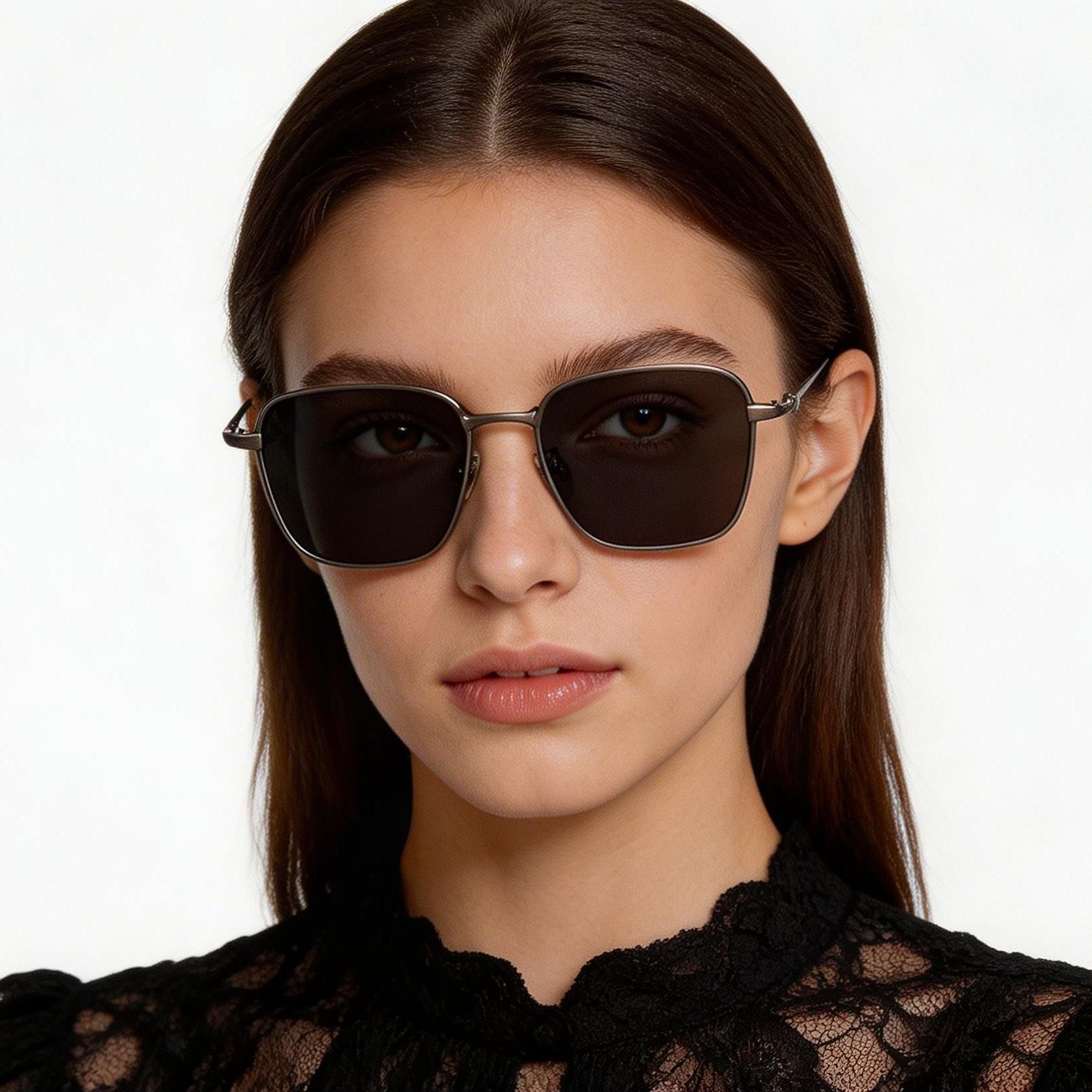 Lunettes de soleil rectangulaires en titane gris #BS1913-0648