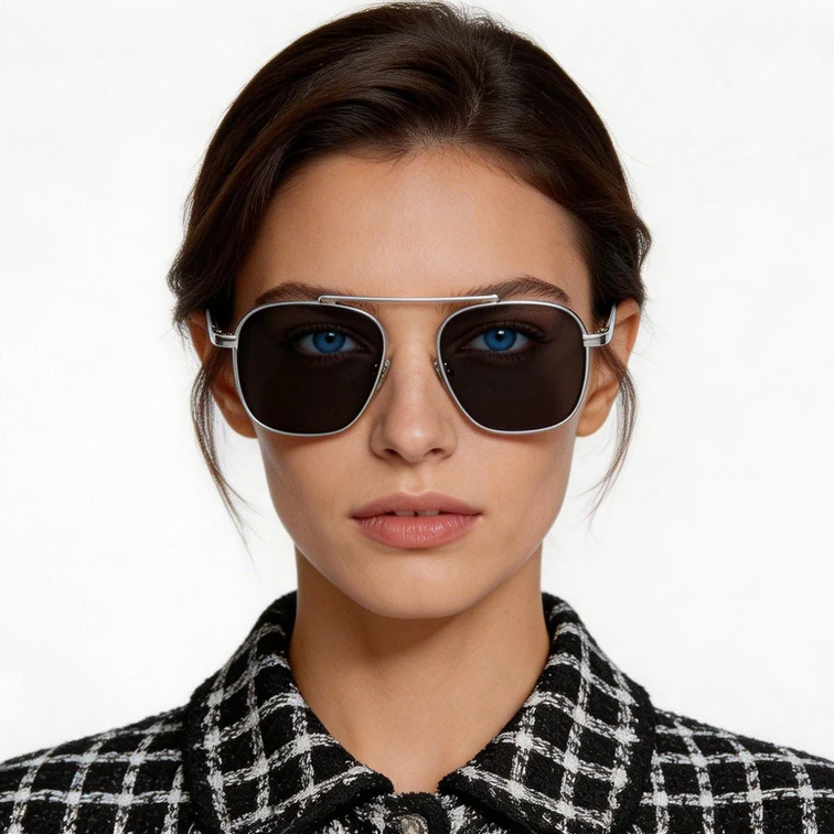 Lunettes de soleil aviateur en titane argenté #BS1913-0651
