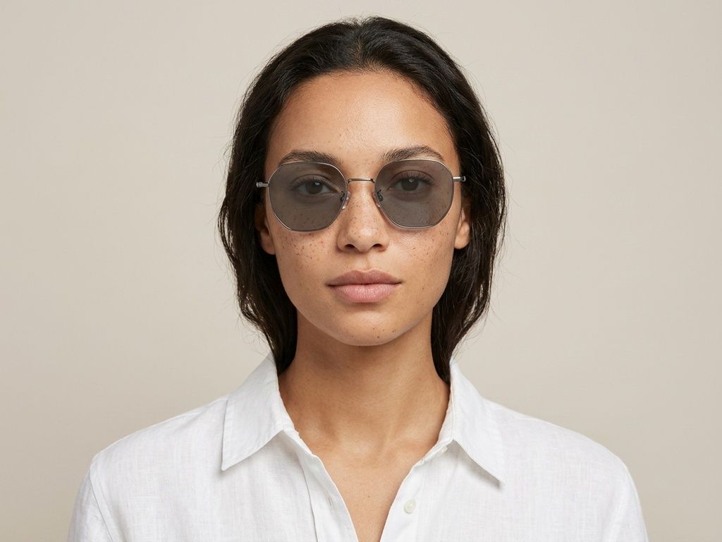Gafas de sol geométricas de titanio gris #BS1913-0657