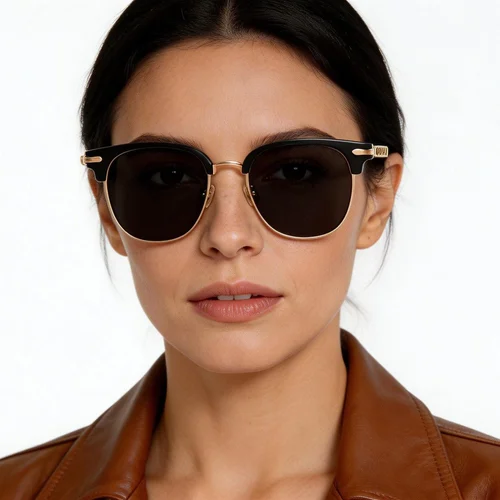 Lunettes de soleil semi-cerclées dorées TR90 #BS1913-0663