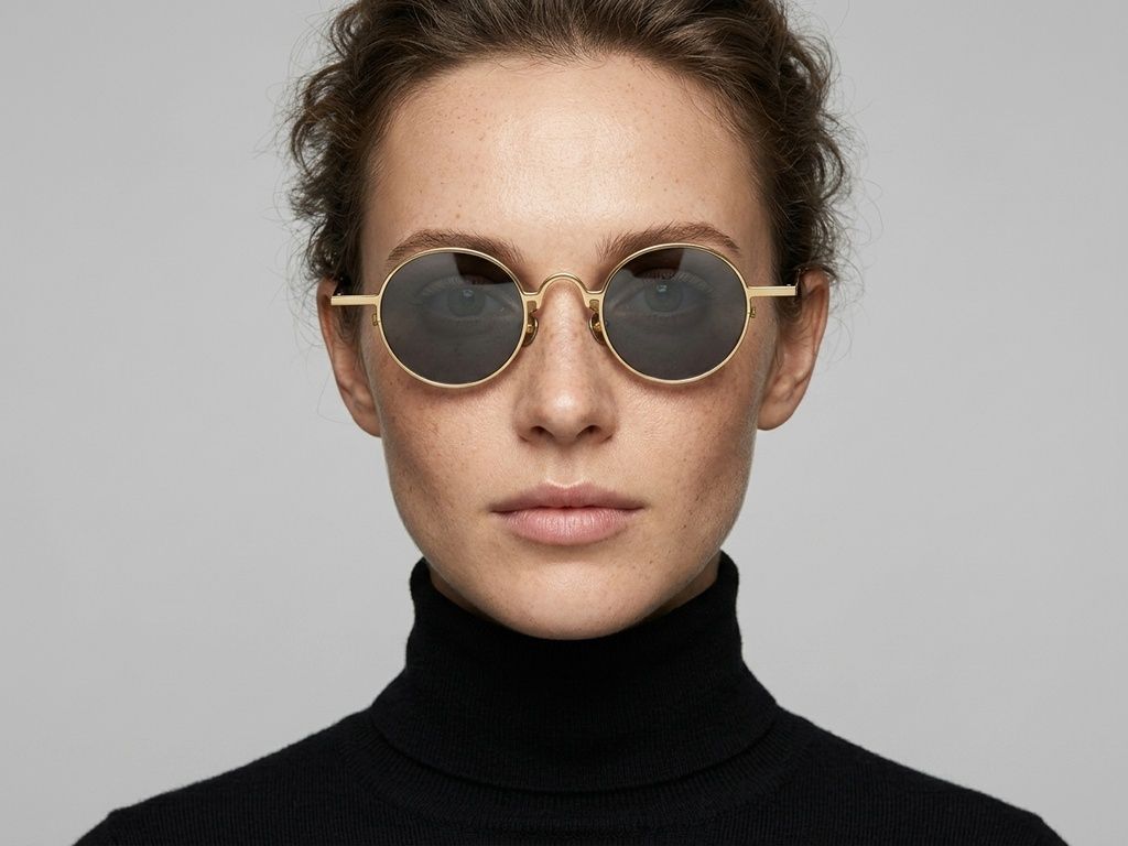 Lunettes de soleil rondes en titane doré #BS1913-0666