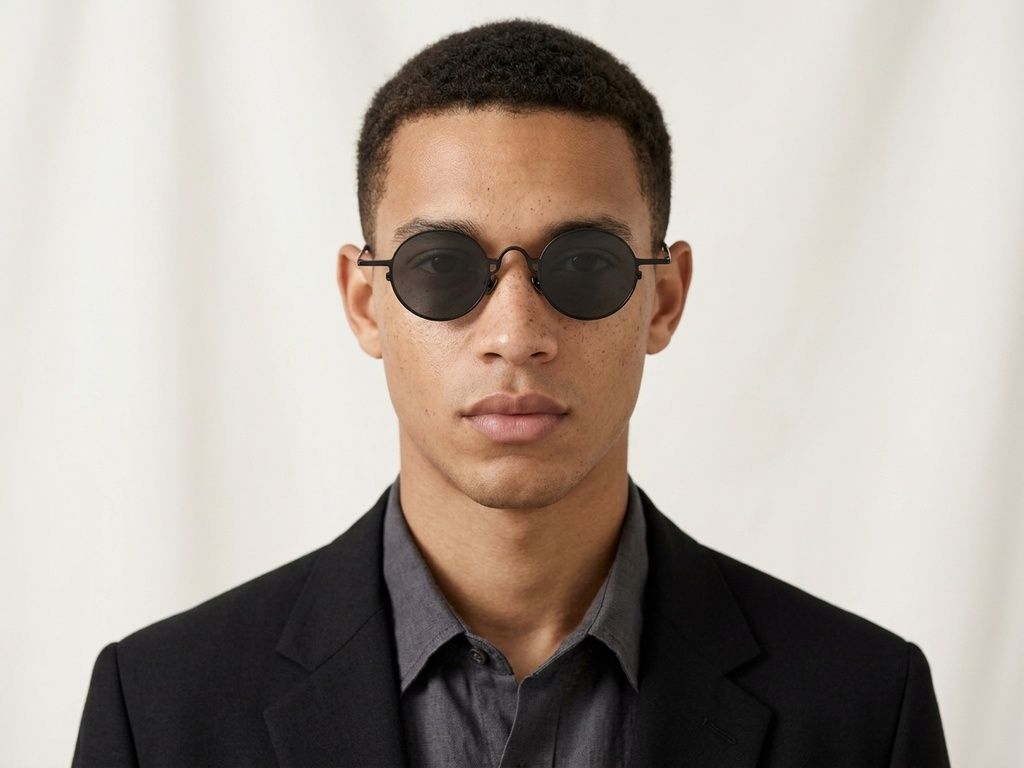 Round Black Titanium Sunglasses #BS1913-0667
