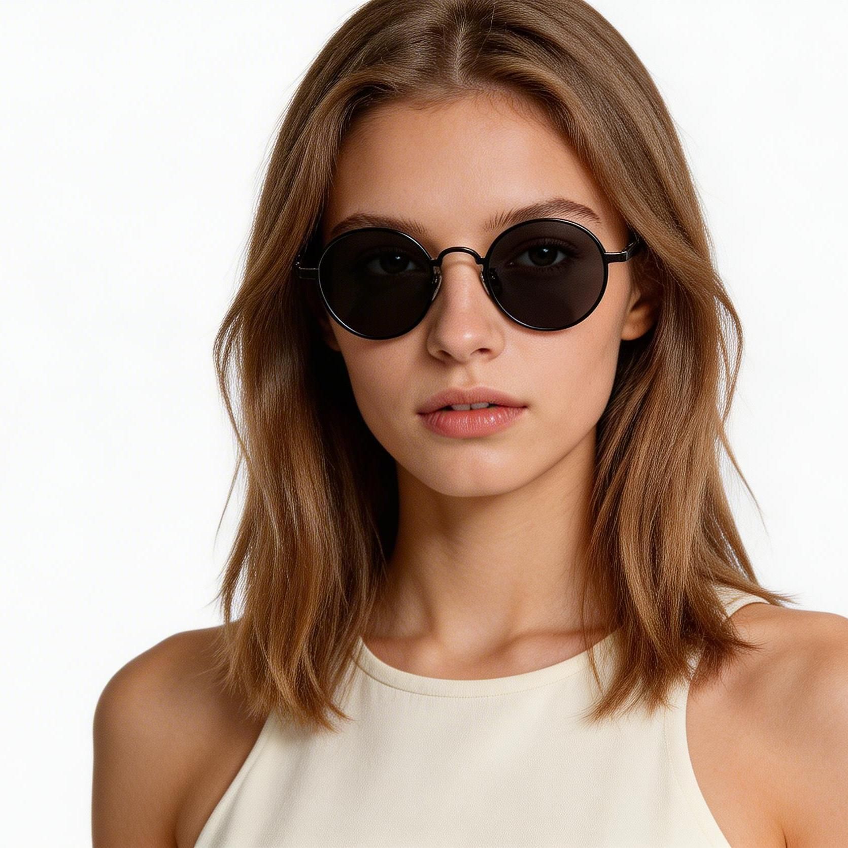 Round Black Titanium Sunglasses #BS1913-0667